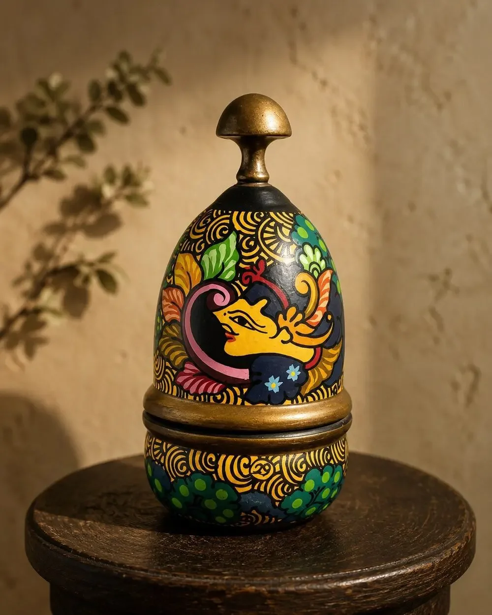 Vintage Hand Painted Indian Papier Mâché Lidded Box Folk Art Elephant Decor